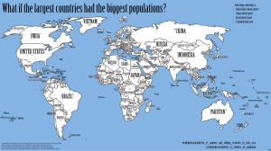 What if population was corelated to area of countries? heres the resulting map. Some countries wouldn't change location.
